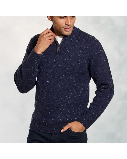 Brook Taverner Blue Dobbs Zip Neck Lambswool Jumper
