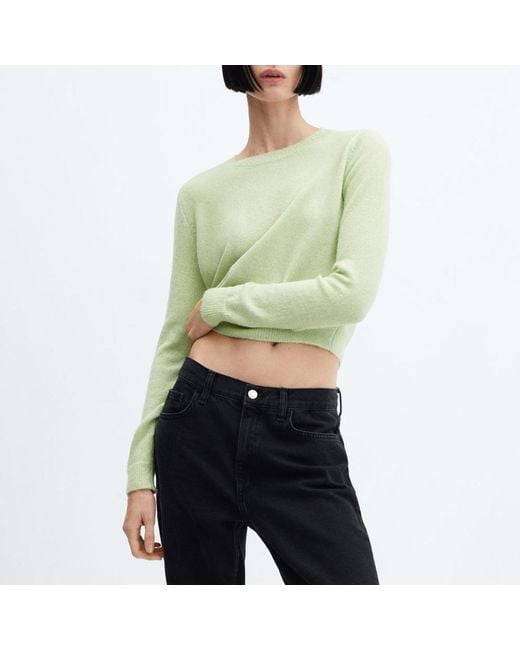 Mango Green Mint Crop Round Neck Jumper