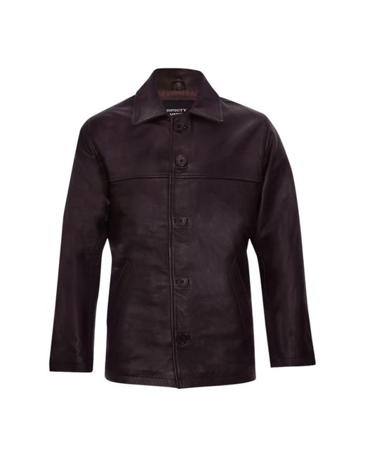 Infinity Leather Blue Mid-Length Cowhide Leather Box Jacket-Fairford