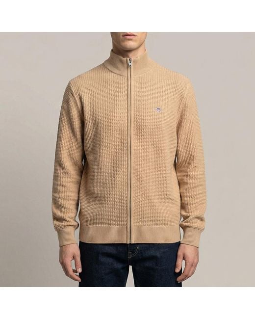 Gant Natural Sand Cotton Texture Full Zip Jumper