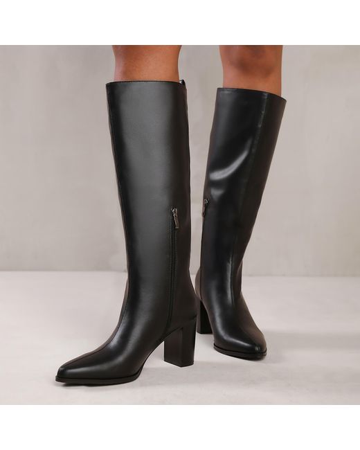 Where's That From Black 'Elder' Block Heel Knee High Boots With Side Zip