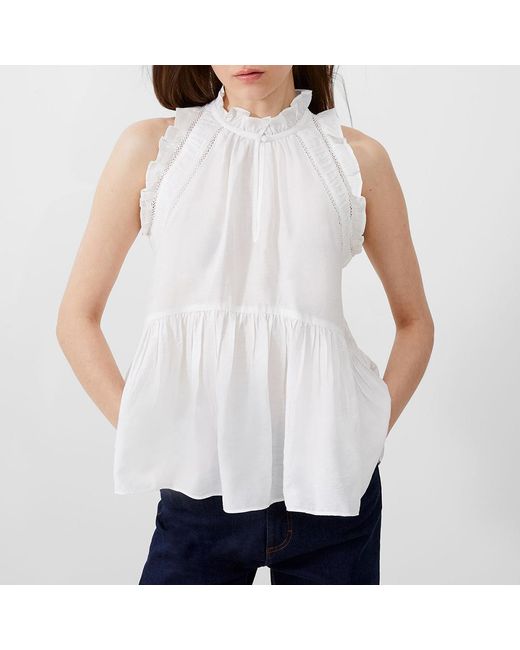 French Connection White Summer Ruffle Neck Top