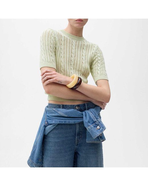 Mango Blue Pastel Short Sleeved Cable Knit Sweater