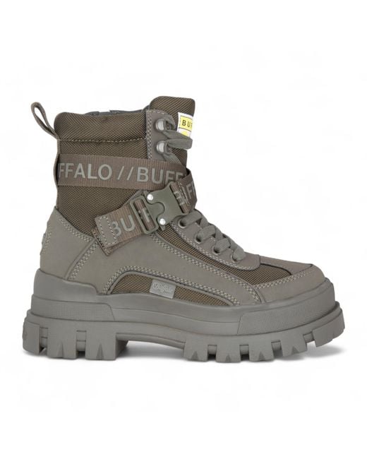 Buffalo Gray Chunky Platform High Ankle Combat Boots