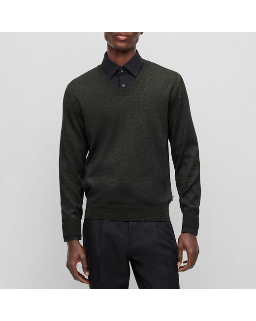 Boss Black Metallic Thread V-Neck Jumper