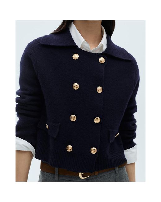 Mango Blue Dark Double Breasted Wool Jacket