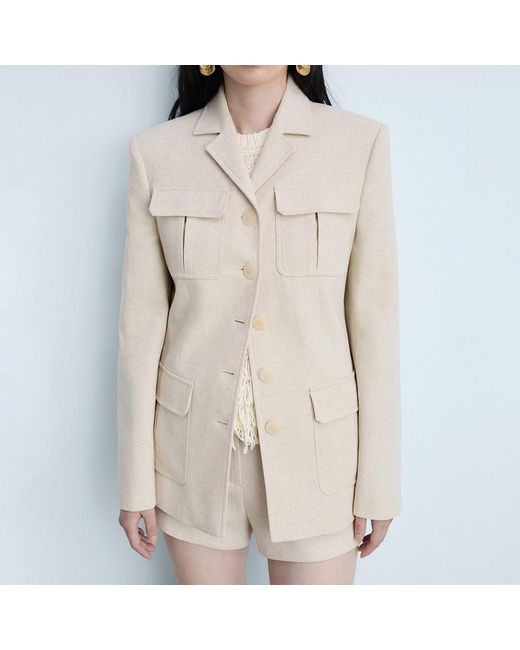 Mango Natural Linen-Cotton Tailored Jacket With Pockets