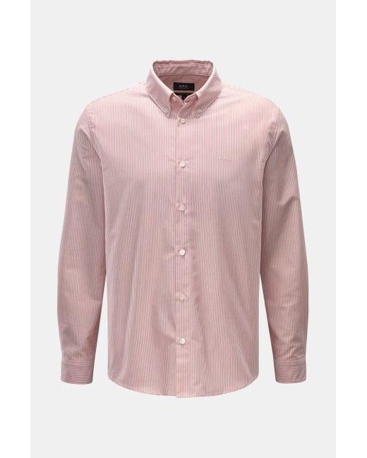 A.P.C. Oxford-Hemd 'Greg' Button-Down-Kragen Rotbraun/Weiß Gestreift in Pink für Herren