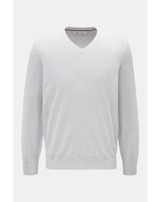 Brunello Cucinelli Cashmere V-Neck Pullover in White für Herren
