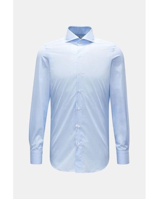 Finamore 1925 Business Hemd 'Sergio Milano' Haifisch-Kragen/Weiß Kariert in Blue für Herren