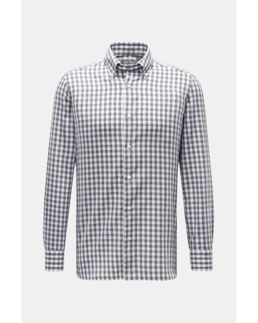 Giampaolo Casual Hemd Button-Down-Kragen grau/weiß kariert in White für Herren