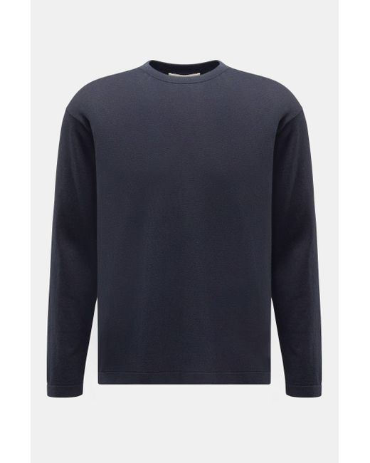 Lisa Yang Feinstrick Rundhals-Pullover 'Brendan' in Blue für Herren