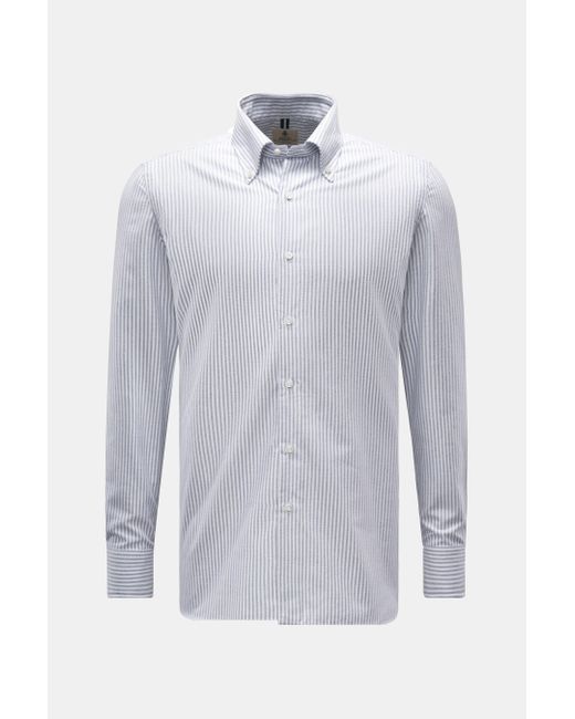 Luigi Borrelli Napoli Flanellhemd 'Gable' Button-Down-Kragen graublau/weiß gestreift in Blue für Herren