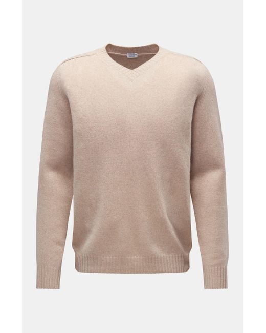 von Braun Cashmere V-Neck Pullover in Natural für Herren