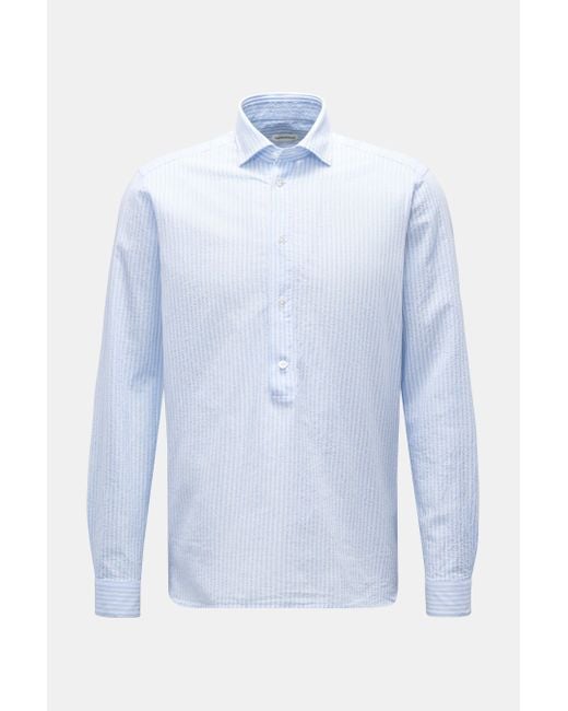 Guglielminotti Seersucker Popover-Hemd Haifisch-Kragen/Weiß Gestreift in Blue für Herren