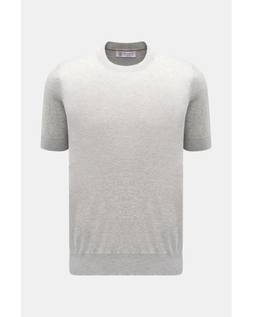 Brunello Cucinelli Feinstrick-Kurzarmpullover in Gray für Herren