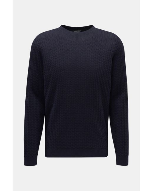 Giorgio Armani Feinstrick-Rundhalspullover in Blue für Herren