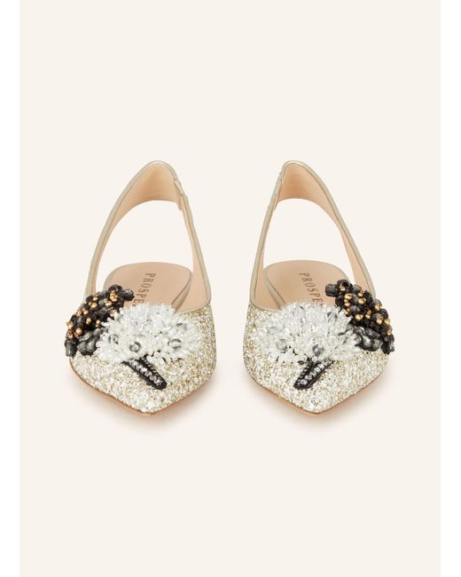 PROSPERINE® Natural Slingballerinas mit Schmucksteinen und Schmuckperlen