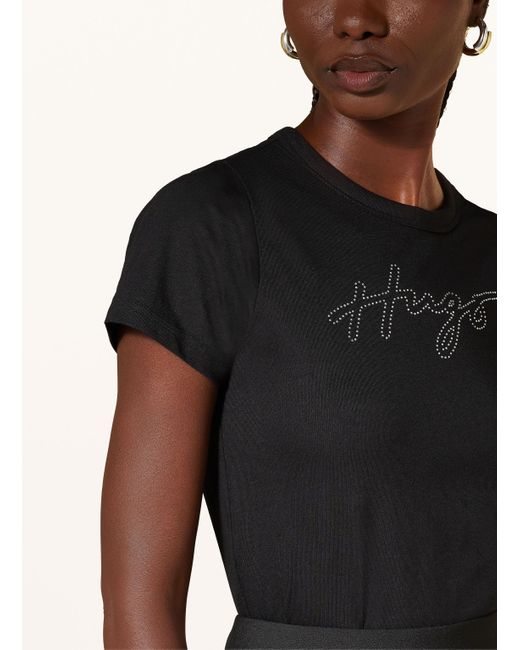 HUGO Black T-Shirt DELORIS mit Schmucksteinen
