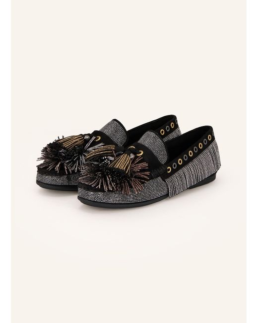 Kurt Geiger Black Loafer POM POM mit Schmucksteinen