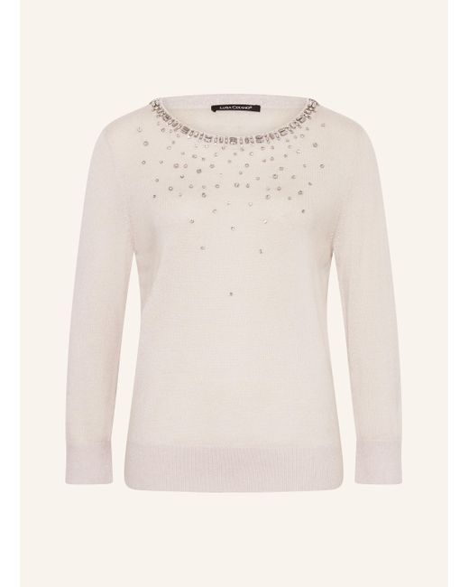 Luisa Cerano Natural Pullover mit Schmucksteinen