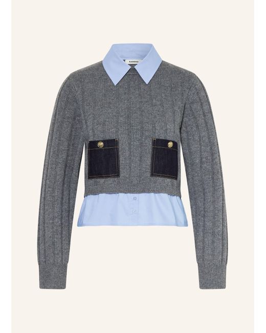 Sandro Blue Pullover im Materialmix