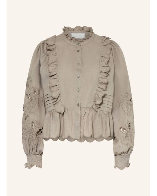 Neo Noir Natural Bluse PETRINE mit Lochspitze und Rüschen