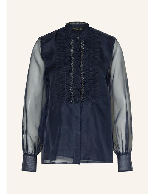 Van Laack Blue Seidenbluse VL-TETJA-F mit Rüschen und Schmuckperlen