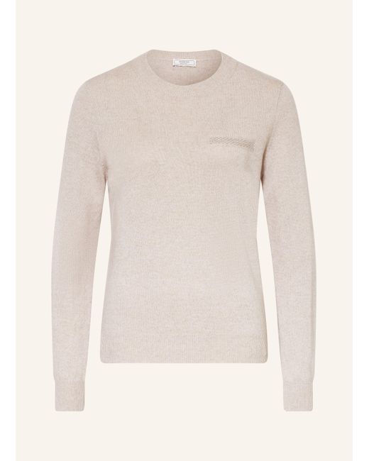 Peserico White Pullover mit Seide und Schmucksteinen
