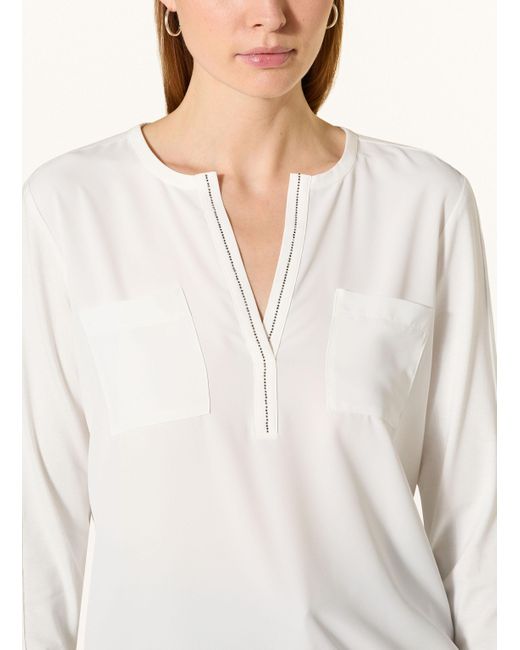 Monari Natural Blusenshirt im Materialmix mit Schmucksteinen