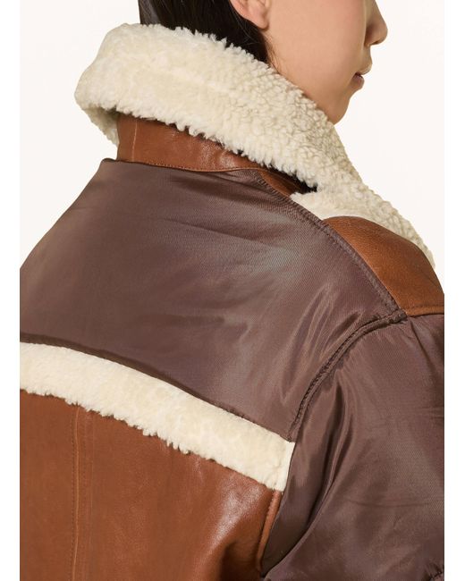 Ba&sh Brown Lederjacke EXPLORA mit Kunstfell