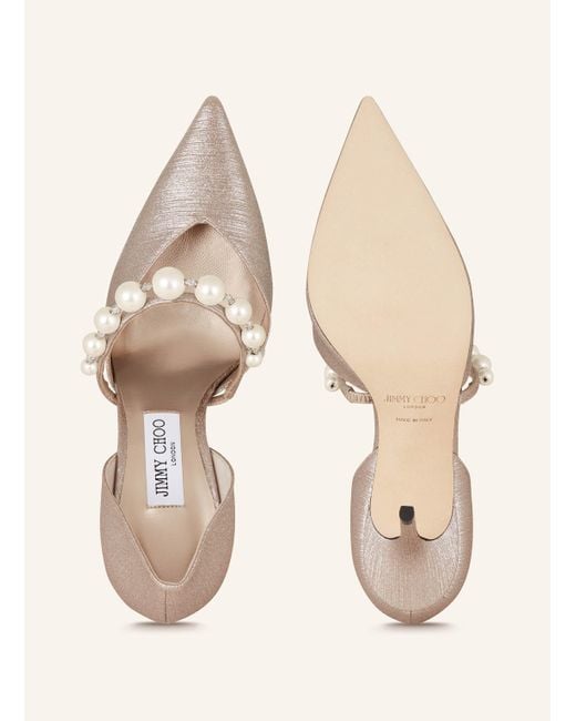 Jimmy Choo Natural Mary-Jane-Pumps AURELIE 85 mit Schmuckperlen