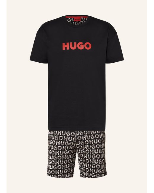 HUGO Shorty-Schlafanzug CAMO LOGO in Black für Herren