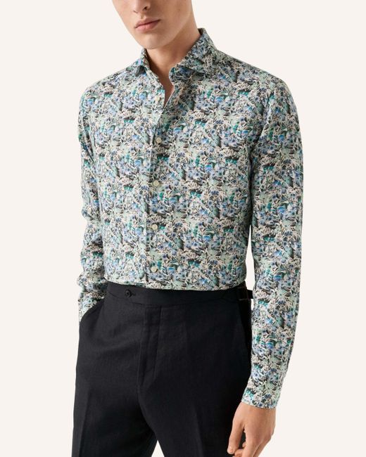 Eton of Sweden Leinenhemd mit Mosaikblütenmuster Slim Fit in Blue für Herren