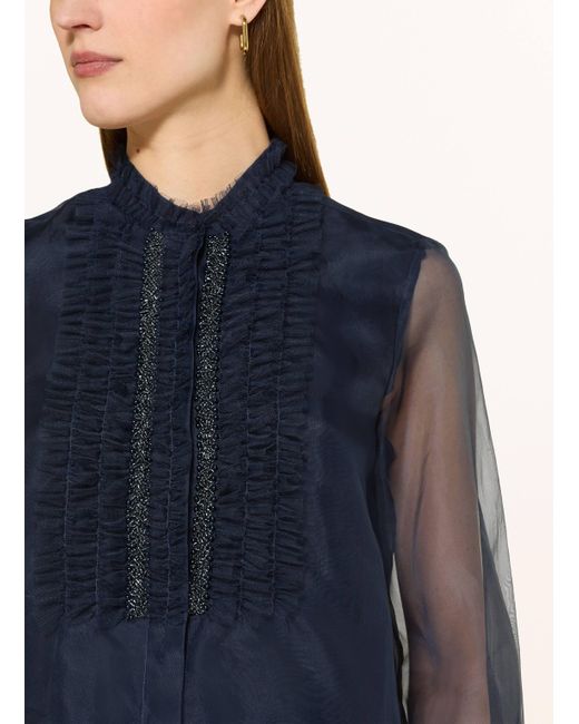 Van Laack Blue Seidenbluse VL-TETJA-F mit Rüschen und Schmuckperlen