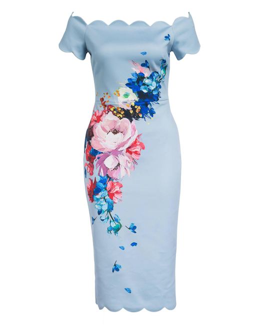 Ted Baker Blue Bardot-kleid Mit Raspberry Ripple-print