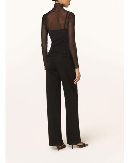 Luisa Cerano Black Longsleeve aus Mesh mit Schmucksteinen