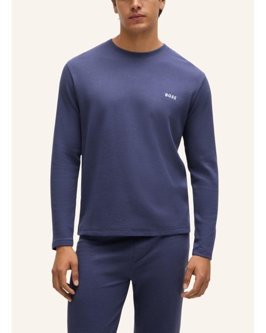Boss Pyjama-Oberteil WAFFLE LS-SHIRT Regular Fit in Blue für Herren