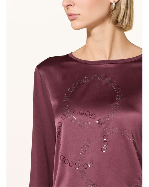 Monari Purple Longsleeve im Materialmix mit Schmucksteinen