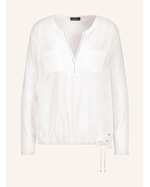 Monari Natural Blusenshirt im Materialmix mit Schmucksteinen