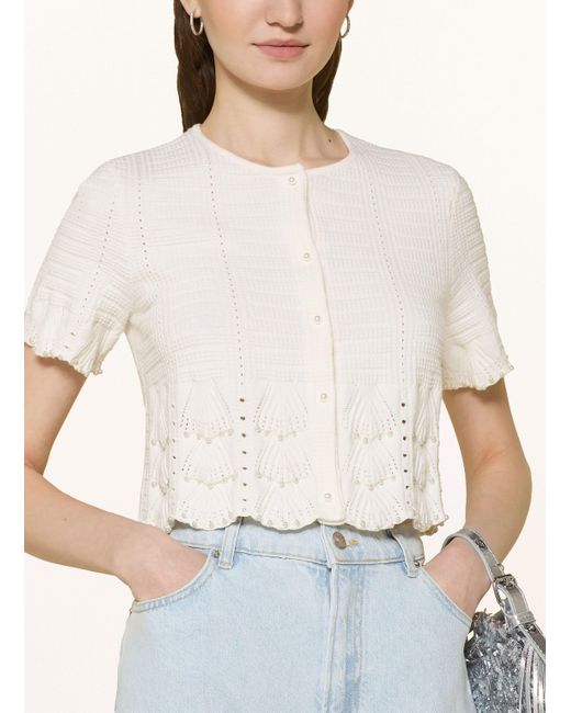 Maje Natural Cropped-Strickshirt mit Schmuckperlen