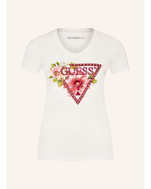 Guess White T-Shirt mit Schmucksteinen