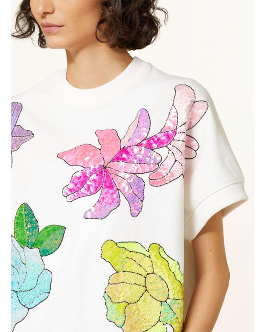 Essentiel Antwerp Pink Sweatshirt mit Pailletten und Schmucksteinen