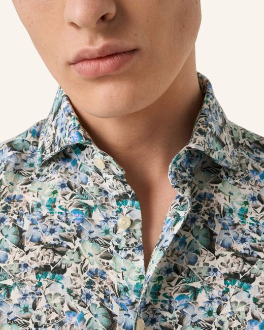 Eton of Sweden Leinenhemd mit Mosaikblütenmuster Slim Fit in Blue für Herren