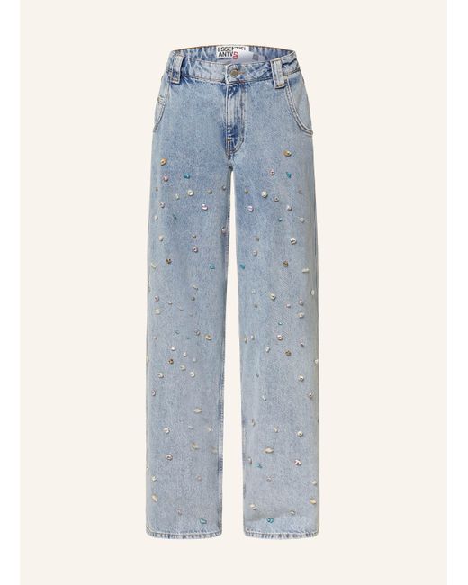 Essentiel Antwerp Blue Wide Leg Jeans HIGG mit Schmucksteinen
