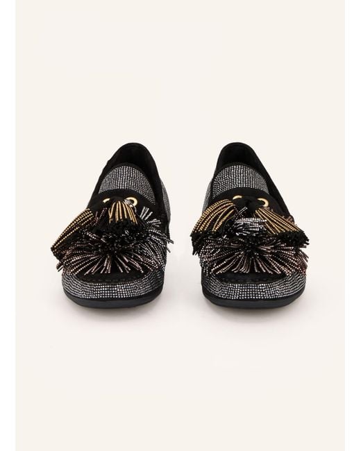 Kurt Geiger Black Loafer POM POM mit Schmucksteinen