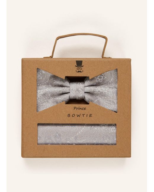 Prince BOWTIE Set: Fliege und Einstecktuch aus Seide in Gray für Herren
