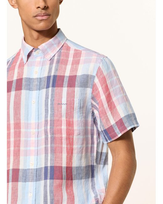Gant Kurzarm-Hemd Regular Fit aus Leinen in Pink für Herren