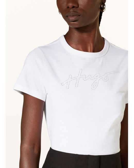 HUGO Natural T-Shirt DELORIS mit Schmucksteinen