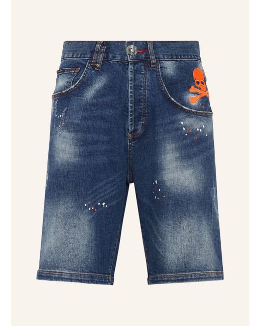 Philipp Plein Jeans-Shorts SKULL & BONES Formentera Fit in Blue für Herren